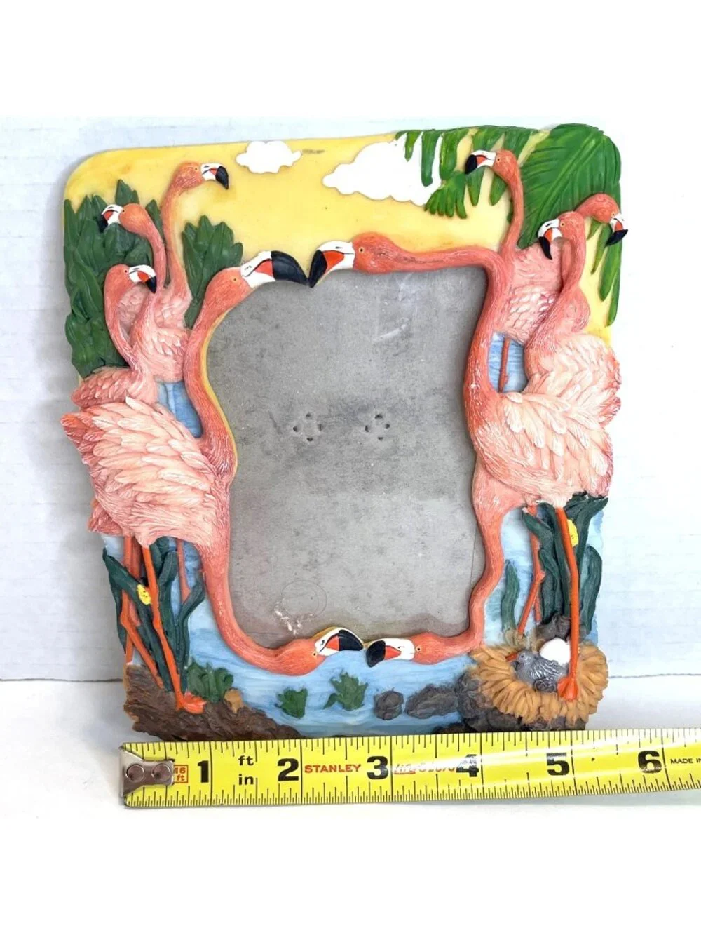 VTG Pink Flamingo Flock 3D Picture Photo Frame Tropical Family Beach Vacation - Picture 6 of 10